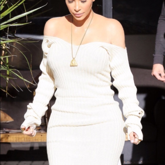 off the shoulder midi sweater dress